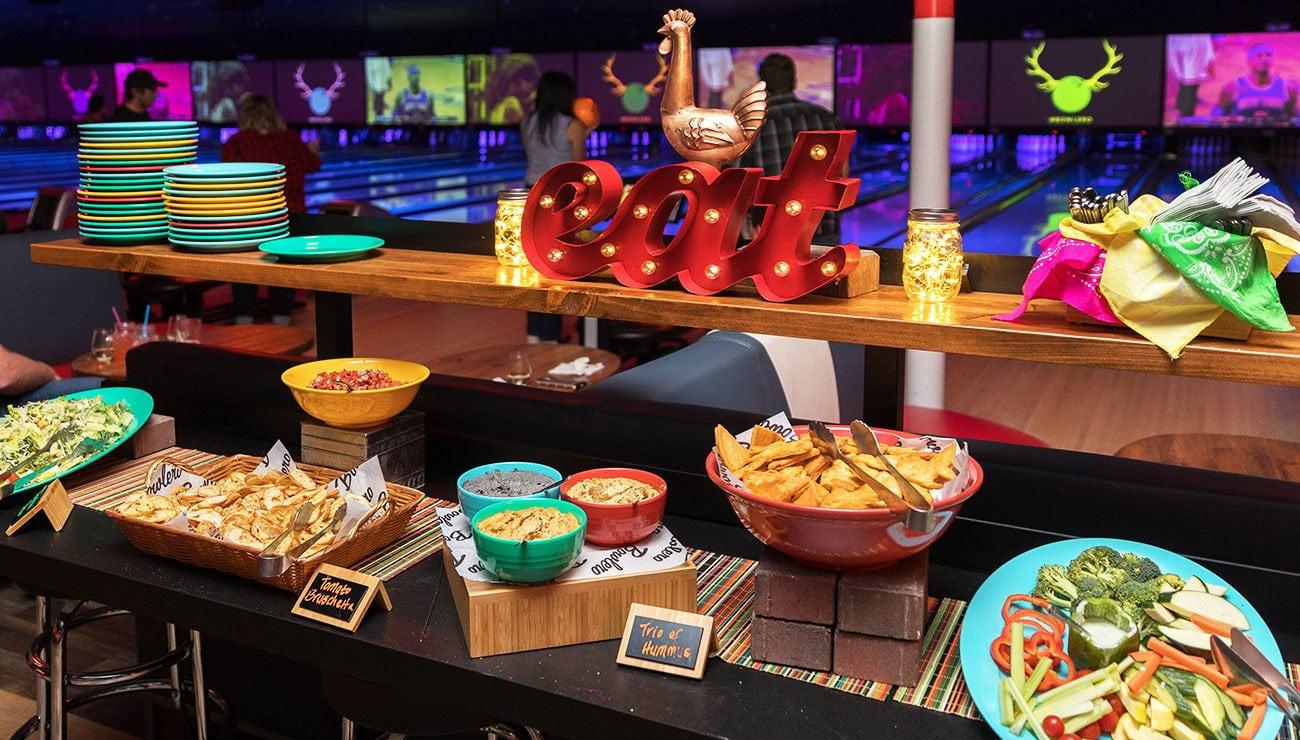  Our party-ready platters are easy to customize and served behind the lanes while you bowl. 